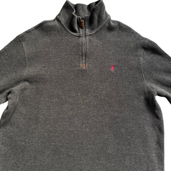 Polo Ralph Lauren Men’s Gray Quarter Zip Sweater Heather Knit Pullover Red Pony - Picture 3 of 11
